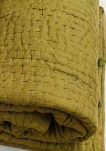 Couverture réversible moderne en coton 100% écologique, cousue à la main, Kantha, solide, verte, pour la maison, le mariage, 60x90 pouces, toutes saisons - Product Image 2