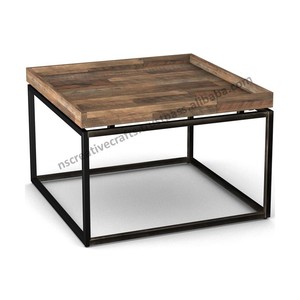 Plateau en bois de manguier massif de haute qualité et table basse rectangulaire à base de métal meubles de salon au design moderne ensemble tendance - Product Image 4