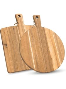Juego de tabla de cortar de madera de acacia con asas, paquete de 2 tablas de charcutería para carne, queso, pan y verduras - Product Image 5