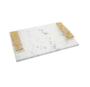 Bandeja de servicio de mármol moderna de gran venta bandeja de comida y fruta de Metal para hoteles y mesas de cena para decorar con mango de Metal - Product Image 6