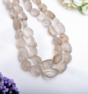 Rutile Tumble beads L ลูกปัดเหลี่ยมเพชรพลอยเทียมธรรมชาติ16นิ้วสำหรับการทำอัญมณีชั้นดี - Product Image 1