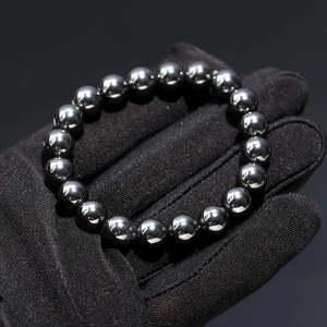 8 mm Smooth Round Hematite Bead 7 Inches Grounding Crystal <b>Bracelet</b> in Grey for Crystal Fans and Collectors - Product Image 1