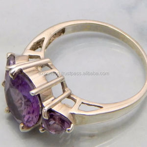 Anillo de Bodas de estilo clásico de Plata de Ley 925 certificado para mujer Adorable piedra preciosa de cuarzo amatista certificado CMA - Product Image 1