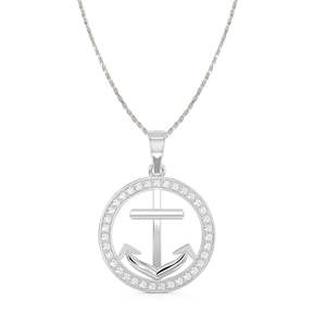 NOVAMART Fine 925 Sterling Silver Anchor Pendant Halo Rhodium Plated <b>Necklace</b> <b>Chain</b> Trendy Christian for Gift Zircon Diamond Pea - Product Image 1