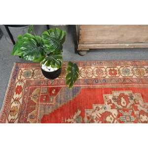 Alfombra roja y beige de Anatolia, alfombras turcas de 3,8x7 pies - Product Image 5