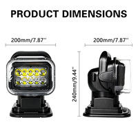Projecteurs de recherche marins sans fil à télécommande 7 pouces 50W, projecteurs LED à montage sur véhicule pour camping, tout-terrain, camion, bateau