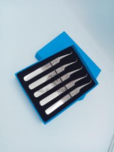 Silver Polish 45 Degree Eyelash Extension <b>Tweezers</b> Professional Diamond Grip Pointed Tip Wholesale Low MOQ Volume Lash <b>Tweezer</b> - Product Image 4