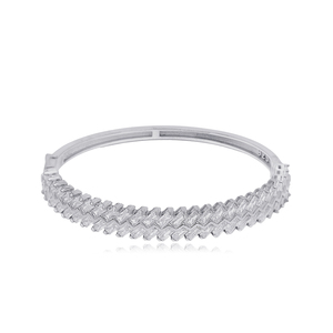 Oval Shape Double Row Design Shiny Baguette Stone Woman <b>Handcuff</b> Bangles 925 Sterling Silver Jewelry - Product Image 5