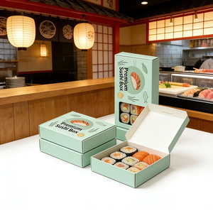 Caja de papel plegable para sushi, empaque de sushi con tapa abierta, caja de papel para llevar, cartón para alimentos con impresión personalizada, desechable. - Product Image 1