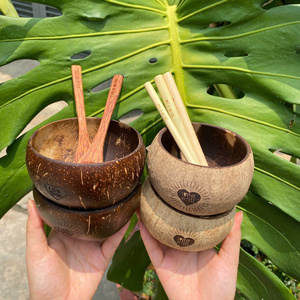 Juego de cuencos y cucharas de cáscara de coco con logotipo personalizado al por mayor, cuenco de cáscara de coco pulido para regalos de empresa - Product Image 4