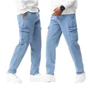 Streetwear classique Vintage Cargo Denim jean pour hommes coupe régulière jambe droite poches utilitaires robuste Hip Hop quotidien décontracté - Product Image 5