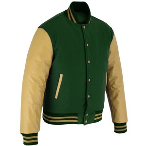 Chaqueta Varsity de Lana Verde con Mangas de Cuero Dorado, Tendencia 2026, OEM, para Hombre, Alta Calidad, MOQ Bajo, Chaquetas de Invierno Calefactables - Product Image 5