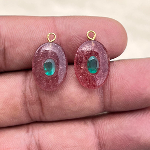 Conector de ónix verde y cuarzo fresa roja al por mayor, conector ovalado de doble piedra preciosa hecho a mano para la fabricación de joyas - Product Image 6