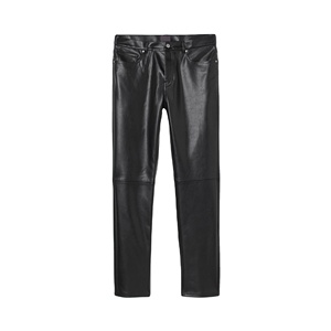 กางเกงหนังแท้ของผู้ชายกางเกง2025ลำลองมาใหม่กางเกงหนังลายทางทรงตรงโค้ง - Product Image 1