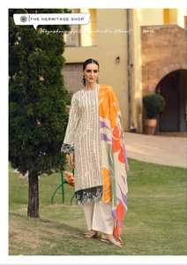 คอลเลกชั่นวัสดุชุดเดรสผ้าซาตินพิมพ์ลายพร้อมดามันปักทำงานซาลวาร์ - Product Image 5