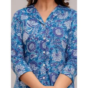 Ensemble coordonné d'été pour femmes, imprimé bleu celtique, 2 pièces, short et pantalon, détail boutonné, manches 3/4, tailles XS et XXS - Product Image 6