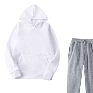 Conjunto Deportivo Informal de Invierno para Hombre, Sudadera con Capucha Blanca y Pantalones Deportivos Gris Claro, Venta al Por Mayor de Fábrica, Logotipo Personalizado OEM - Product Image 4