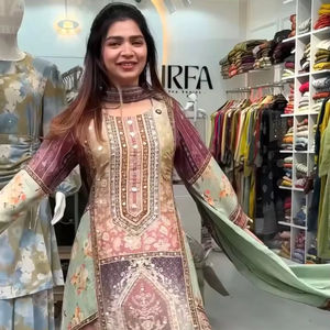 Nuevo diseñador Fuax Georgrtte Digital Print Hand Work Fancy Salwar Suit con dupatta para ropa de mujer India pakistaní - Product Image 1