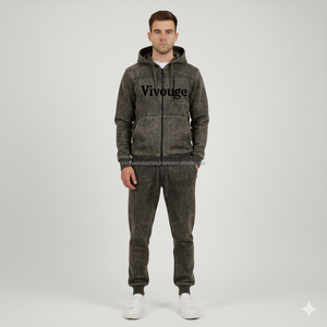 Survêtements unisexes tendance 2025 à capuche en molleton 100% coton délavé à l'acide, avec logo personnalisé, couleur et style sur demande, effet vieilli par transfert thermique - Product Image 1