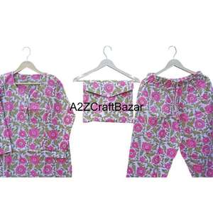 Conjunto de Pijama de Algodón 100% para Mujer, Estampado Floral, Cierre con Cordón en el Cuello, Logotipo Frontal, Temporada de Primavera, Suave y Transpirable - Product Image 4