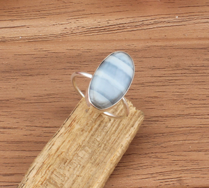 Natural Blue Lace Agate Gemstone <b>Ring</b> Handmade 925 Sterling Silver Oval <b>Statement</b> Jewelry <b>for</b> <b>Women</b> - Product Image 3