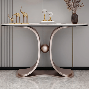 Table console de luxe légère en pierre frittée Table console moderne de salon pour villa Table console de base en acier inoxydable doré - Product Image 2