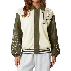 Chaqueta de moto de cuero PU acolchada de gran tamaño para mujer, abrigo de béisbol de manga larga holgado con relleno de algodón, diseño de vaca y oveja - Product Image 6