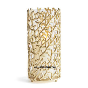 Golden Elegant Metal <b>Leaf</b> Design Round Long Shape Decorative Tea <b>Light</b> Hurricanes Candle Holder - Product Image 1