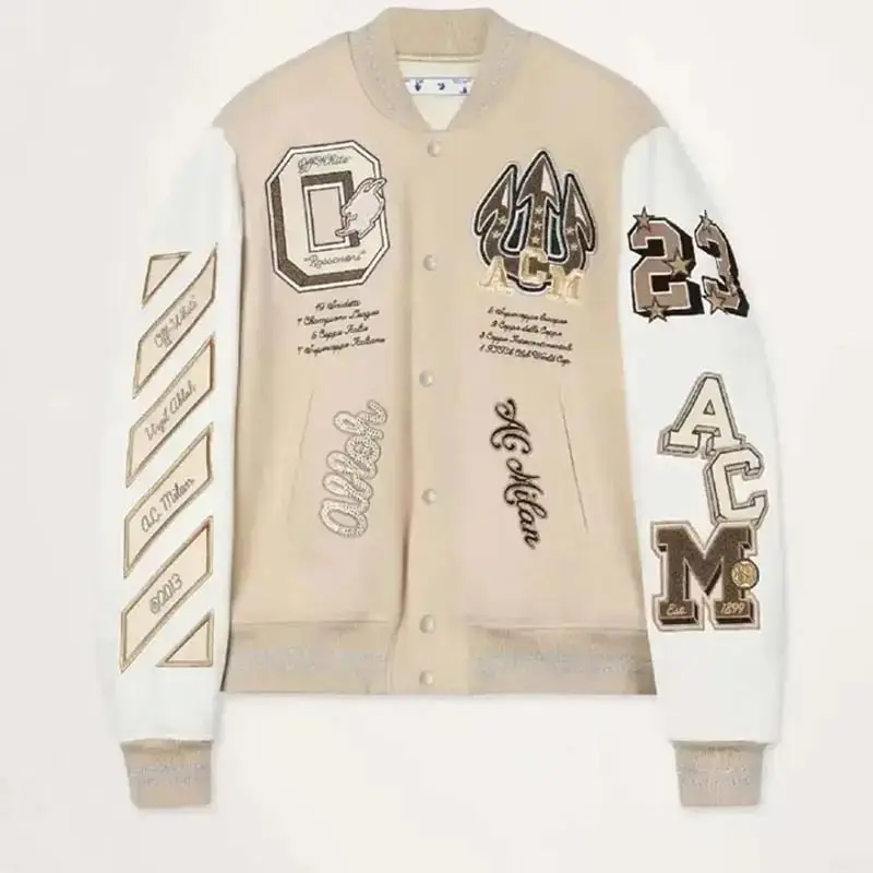 Wholesale Custom 100% Cotton Letterman Stitched Wool Long Sleeve Casual Baseball Jacket Football Club A C Milan Jacket