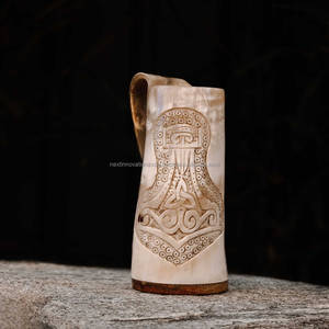 Taza de cuerno de búfalo vikingo personalizable de calidad superior, tapa de cuerno para beber de acero inoxidable, café, cerveza, venta al por mayor, tazas - Product Image 1