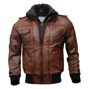 Ventes en gros de vestes bomber en cuir véritable pour hommes, mode de rue, grande taille, automne-hiver, design à capuche, devant long - Product Image 3