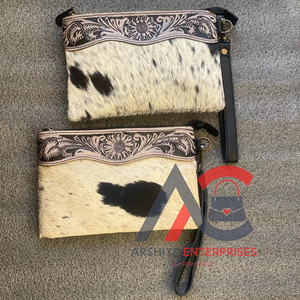 Bolso de mano hecho a mano de piel auténtica para mujer, billetera de cuero tallado, bolso de mano, diseño - Product Image 1