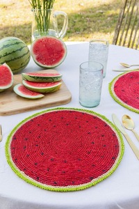 Funny Red Watermelon Shaped <b>Paper</b> Raffia Crocheted Round <b>Placemats</b> - Product Image 3
