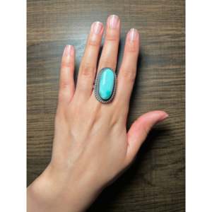 Antionette Martinez Royston Casual Style Stainless Steel <b>Ring</b> Turquoise & Sterling <b>Silver</b> Bezel <b>Set</b> Size 7.5 Gift - Product Image 4