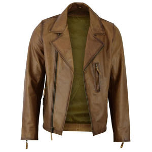 Chaqueta de motorista de cuero genuino negro para hombre Diseño de cremallera con cuello de solapa clásico - Product Image 4