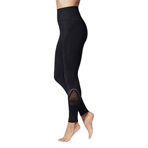 High Waist Seamless Quick Dry Breathable Yoga <b>Leggings</b> Full Length Solid Black Ribbed <b>Mesh</b> Panel Reversible Four-Way Stretch - Product Image 1