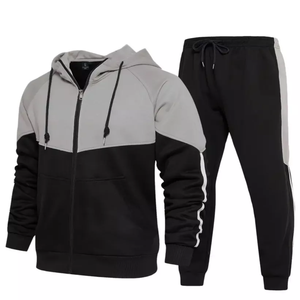 ชุดเสื้อกันหนาวมีฮู้ดสำหรับผู้ชาย, ผ้าฝ้าย100% แนวสปอร์ตสีเทาเบอร์กันดีมีซิประบายอากาศได้ดีสวมใส่สบาย2ชิ้นสำหรับฤดูหนาว - Product Image 4