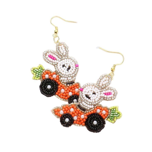 Boucles d'oreilles tendance en forme d'étoile unisexe pour mariage et fête, broderie de lapin et perles de rocaille, pierre principale personnalisable en perle - Product Image 4
