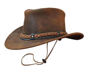 Leather <b>Cowboy</b> <b>Hat</b> Western Aussie Style Outback Real Leather <b>Hat</b> With Chinstrap - Product Image 1