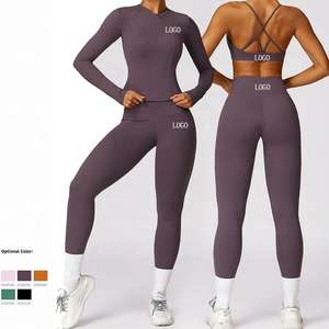 Conjunto de ropa deportiva con logotipo personalizado para mujer, mallas de yoga para gimnasio sin costuras y Sujetador deportivo, ropa deportiva - Product Image 2