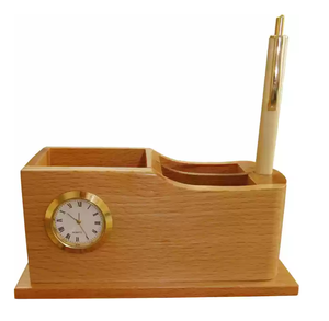 Wood Pen Holder Watch Desktop Pen Holder Clock for Desk Accessories <b>Book</b> Stands Natural Wood Color Decorative - Product Image 2