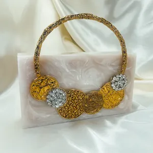 Bolso de Mano de Resina Único con Asa de Perlas, Cartera de Acrílico para Fiestas y Bodas, Bolso de Mano de Moda con Cadena y Cuentas de Resina para Bodas - Product Image 1