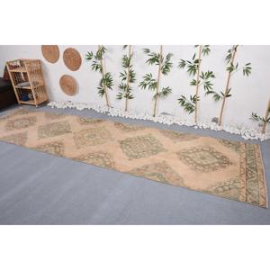 Vintage Turkish <b>Runner</b> <b>Rug</b> 3.3x12.6 ft, Beige Solid <b>Rug</b> Wool - Product Image 3