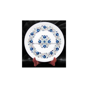 Meilleure conception d'incrustation de fleurs bleues sur plaque d'incrustation de marbre blanc avec surface lisse et brillante avec finition fine pour la décoration de la maison - Product Image 1