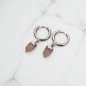 ต่างหูห่วงอัญมณีควอตซ์ทรงดินสอแหลมทรงหกเหลี่ยมขนาดเล็กต่างหูเงิน925-ต่างหูขายส่ง - Product Image 1