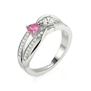 Jeulia Sterling Silver Custom Twist Double Heart Bow <b>Ring</b> <b>Adjustable</b> Inlay - Product Image 2