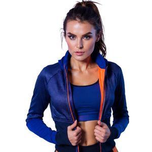 Women's Blue Athletic <b>Zip</b> <b>Up</b> <b>Jacket</b> with Orange Trim Long Sleeve Workout Running Gym Sportswear - Product Image 5