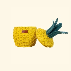 Panier de rangement multifonctionnel en rotin naturel ananas, moderne et écologique, jaune - Product Image 2