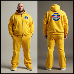 Chándal de lana de talla grande de algodón 100% con cremallera completa para hombre, logotipo personalizado/capucha y pantalones acampanados, chaqueta transpirable y traje para correr - Product Image 6