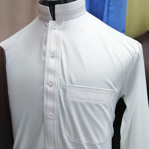 Vente chaude hommes thobe avec coton et lin matériel col en V manches longues musulman causal islamique dubai hommes robe - Product Image 1